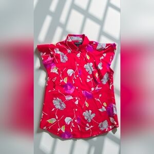 Banana Republic Red Floral Button-Up Blouse